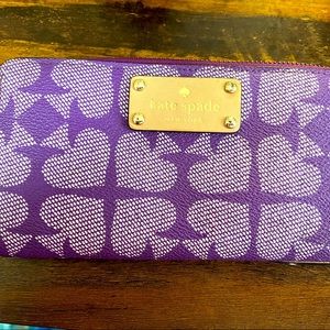 Kate spade zipper wallet (purple leather white logo - tan interior)